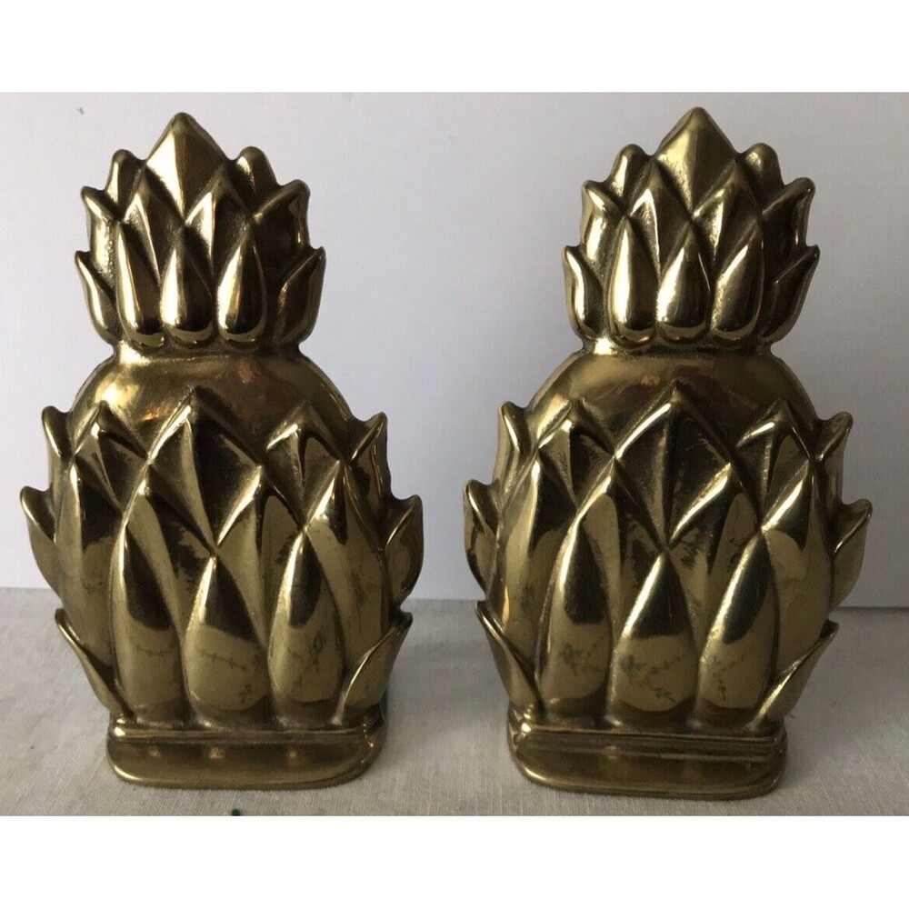 Mid Century Pair Of Brass Pineapple Bookends Newport Brass Heavy-- Vintage USA